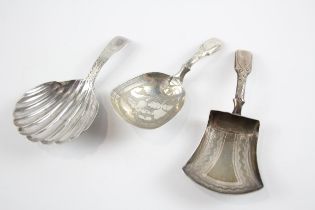 3 x Antique Georgian Hallmarked .925 Sterling Silver Caddy Spoons (21g) // In antique condition