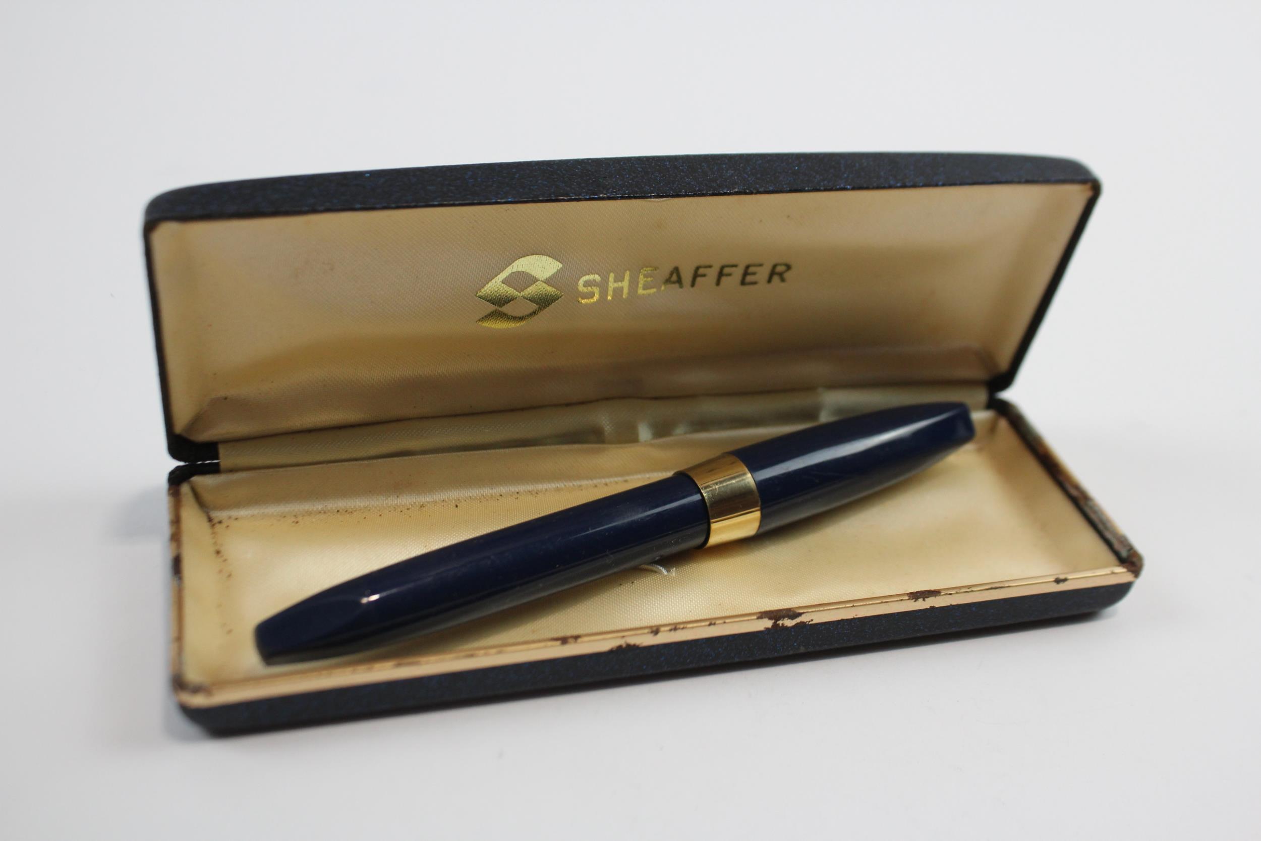 Vintage SHEAFFER PFM Pen For Men Navy Fountain Pen w/ 14ct Gold Nib WRITING Box // Dip Tested &