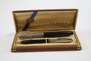 Vintage PARKER 51 Navy FOUNTAIN PEN w/ .925 Sterling Cap, Pencil, Box Etc // w/ Stamped .925