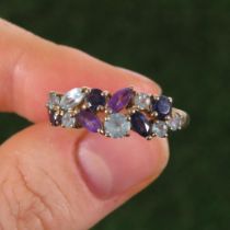 9ct Gold Vintage Topaz, Amethyst And Iolite Set Dress Ring (3.3g) Size U