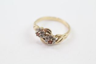 14ct Gold Diamond & Garnet Double Floral Cluster Ring (2.6g) Size N