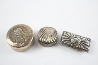 3 x Antique / Vintage Hallmarked .925 Sterling Silver Pill / Trinket Boxes (44g) // In antique /