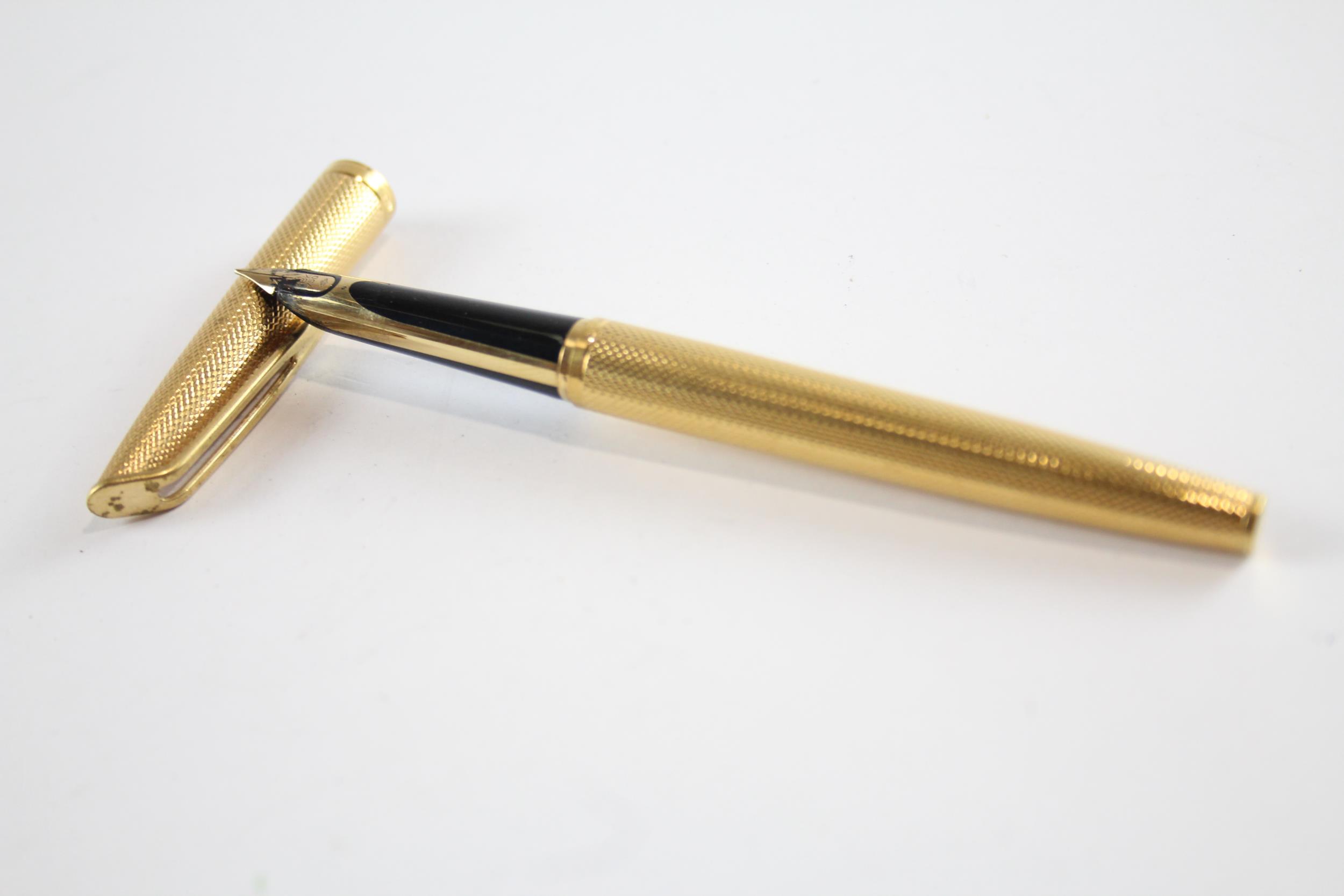 Vintage WATERMAN C/F Gold Plate Cased Fountain Pen w/ 18ct Gold Nib WRITING 20g // Dip Tested &