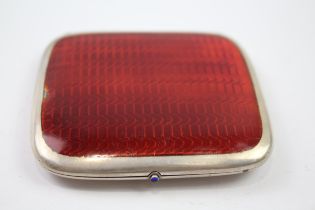 Vintage Hallmarked 1932 Birmingham Sterling Silver Cigarette Case w/ Enamel 90g // w/ Red