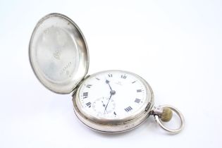 OMEGA STERLING SILVER Men's Vintage Full Hunter POCKET WATCH Hand-Wind WORKING // OMEGA STERLING