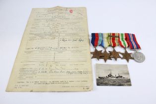 WW2 Mounted Navy Medal Group & Service Sheet Inc Atlantic, Africa, Italy Stars // WW2 Mounted Navy