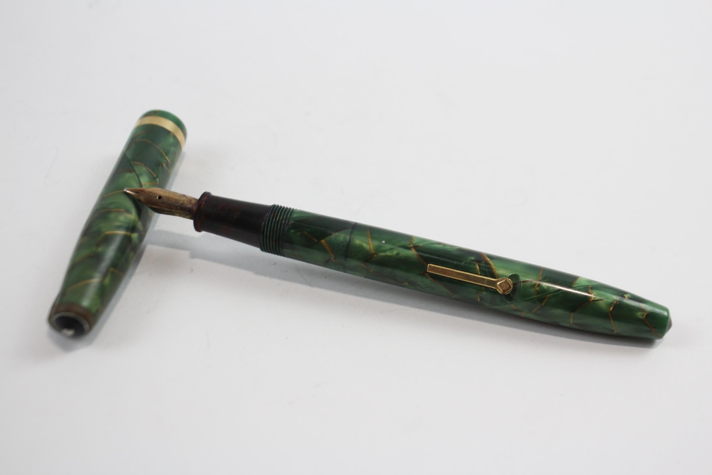 Vintage CONWAY STEWART Green Fountain Pen w/ 14ct Gold Nib WRITING // Dip Tested & WRITING In