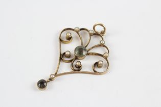 9ct Gold Antique Split Pearl & Blue Gemstone Lavaliere Pendant (2.5g)