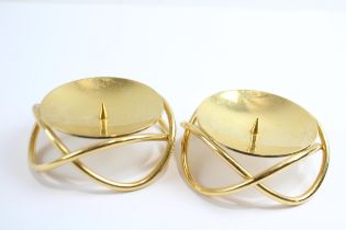 Pair of GEORG JENSEN Gold Plated 'Glow' Candleholders // Diameter - 8.2cm In previously owned