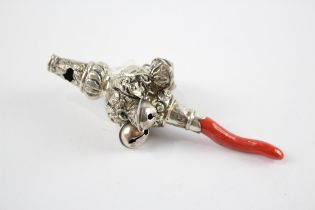 Hallmarked Victorian .925 Sterling Silver Baby Rattle / Whistle w/ Coral (22g) // Maker - George