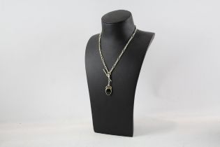 Silver watch chain necklace conversion with gemstone spinner fob (27g)