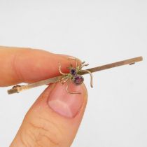 9ct gold antique amethyst spider bar brooch (1.5g)