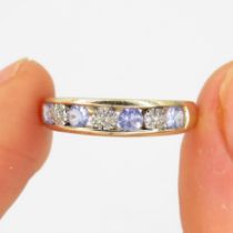 9ct gold tanzanite & diamond half eternity ring (2.3g) Size K