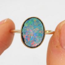 14ct gold vintage opal doublet dress ring (2g) Size O