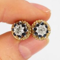 9ct gold diamond & sapphire cluster earrings (2g)