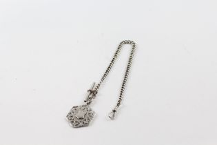 Silver antique watch chain with fob (43g)