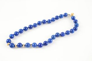 9ct gold clasp lapis lazuli single strand necklace with gold spacers (45.9g)