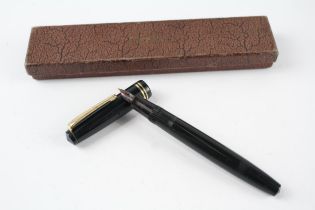Vintage PARKER Duofold Black Fountain Pen w/ 14ct Gold Nib WRITING Boxed //"