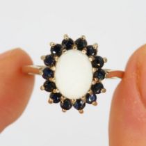 9ct gold sapphire & opal cluster dress ring (2.7g) Size M 1/2