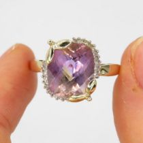 9ct gold ametrine & diamond dress ring (3.7g) Size R