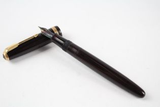 Vintage PARKER Duofold Brown FOUNTAIN PEN w/ 14ct Gold Nib WRITING //"