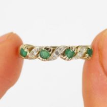 9ct gold vintage emerald & diamond dress ring (1.8g) Size K