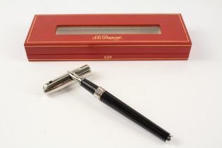 S.T DUPONT Black Lacquer & Chrome Fountain Pen w/ 18ct White Gold Nib WRITING //"