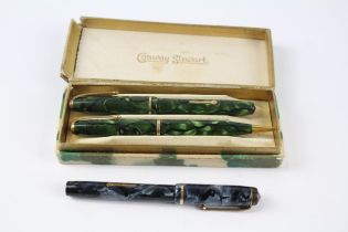 2 x Vintage Conway Stewart Dinkie Fountain Pens w/ 14ct Gold Nibs Writing //"