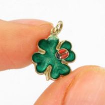 14ct gold vintage enamel ladybug & clover charm (0.7g)