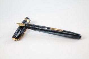 Vintage WATERMAN w5 Navy Lacquer Fountain Pen w/ 14ct Gold Nib WRITING //"
