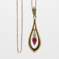 9ct gold diamond & ruby pendant necklace (2.7g)