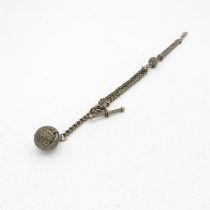 Silver antique watch chain with fob (14g)