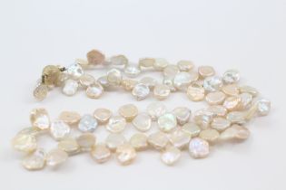 14ct gold clasped cultured blush pearl necklace w/ fancy clasp (22.2g)