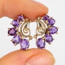 9ct gold vintage amethyst paired earrings (4.4g)