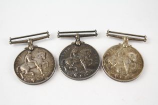 3 x WW.1 War Medals Named. L - 7295 T. Stewart O.S.I R.N , 43039 Pte. W. Aitken //"