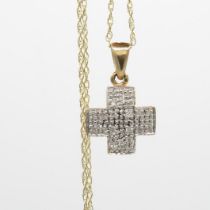 9ct gold vintage diamond set christian cross pendant necklace (3.1g)