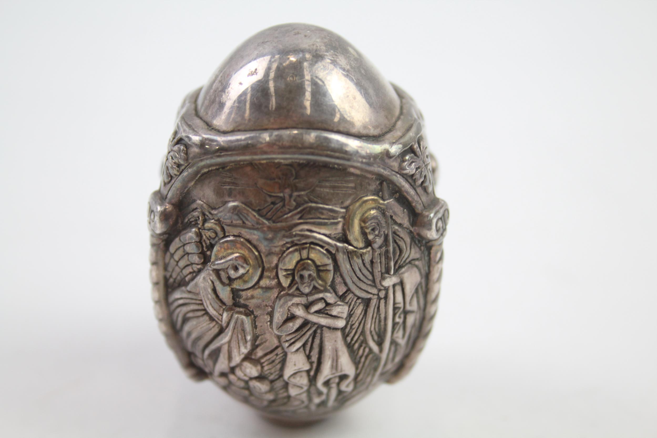 stamped .999 fine silver religious iconography decorative egg // - Image 3 of 6