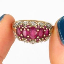 9ct gold vintage ruby & diamond dress ring (3.5g) Size N