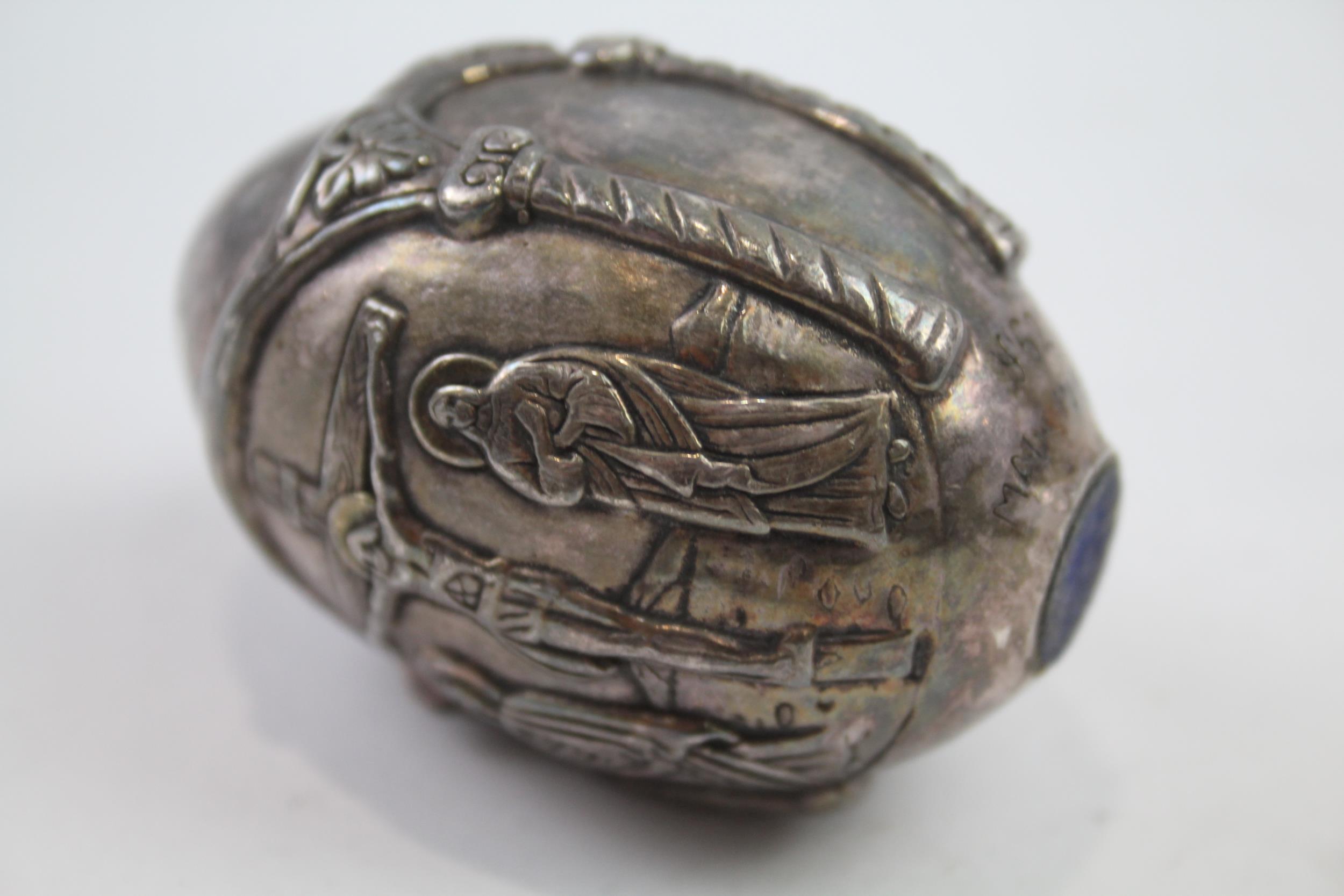 stamped .999 fine silver religious iconography decorative egg // - Image 6 of 6