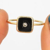 14ct gold vintage onyx & diamond dress ring (1.6g) Size K