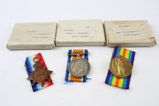 Boxed WW.I 1914-15 Star Trio w/ Ribbons & Packets Named. S - 13493 Pte. //