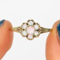 9ct gold antique opal floral cluster dress ring (1.4g) Size Q 1/2