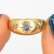 18ct gold antique sapphire & diamond starburst ring (2.9g) Size P 1/2