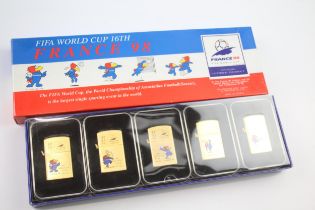 Vintage Cigarette LIGHTERS Inc FIFA World Cup France 98 Collectors Box of 5 //