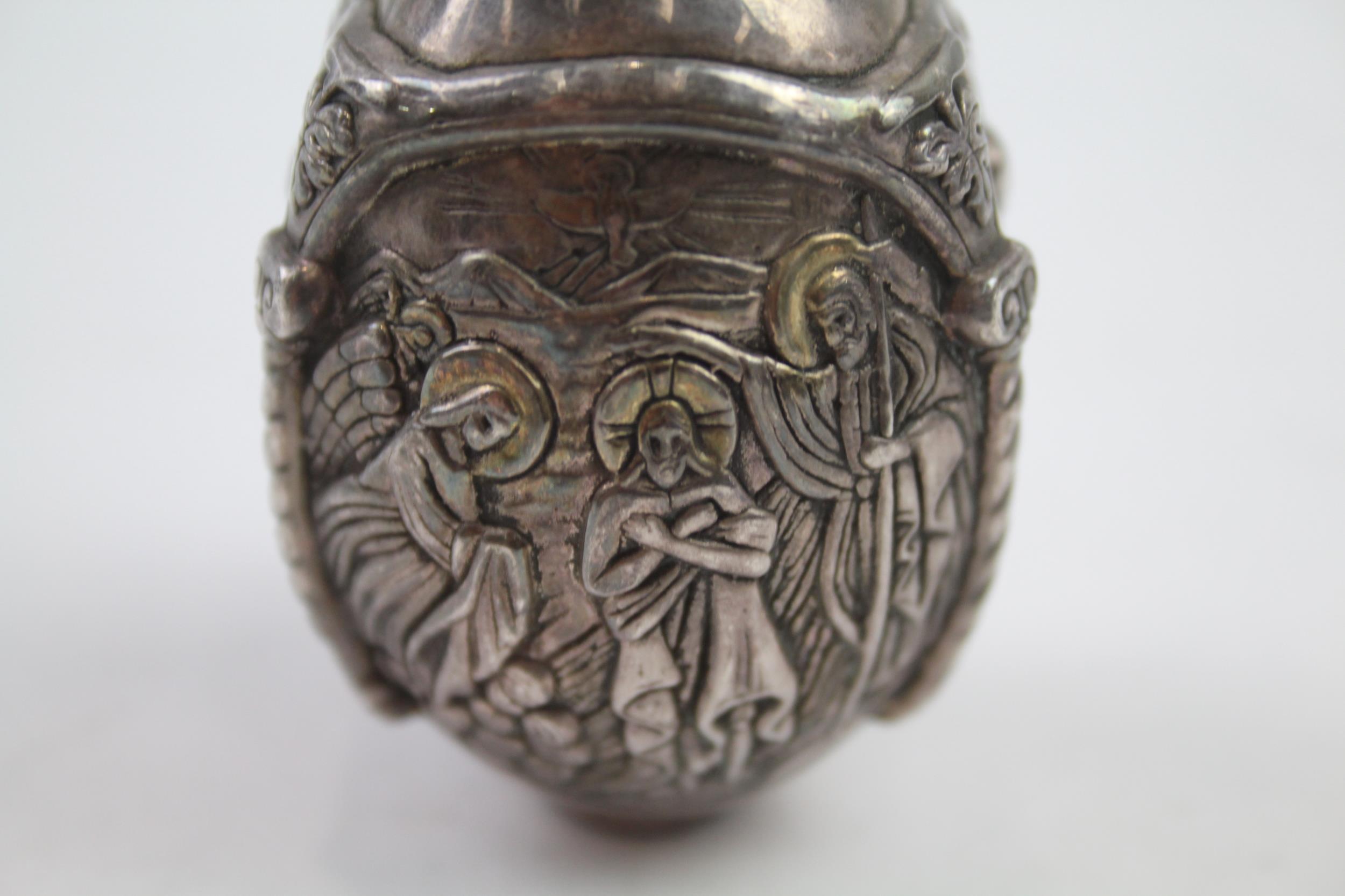 stamped .999 fine silver religious iconography decorative egg // - Image 4 of 6