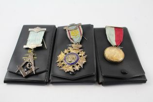 3 x Sterling Silver Cased Masonic - R.A.O.B Jewels Inc. Charity Jewel 91g //