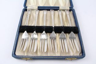 6 x Vintage ASPREY & CO. 1964 Sheffield Sterling Silver Salad Forks Cased (92g)//Length - 13.2cm