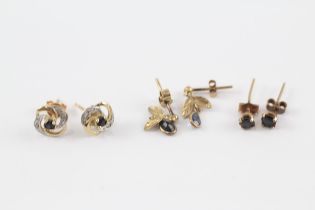 3 x 9ct gold diamond & sapphire earrings (2.2g)