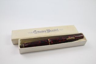 Vintage CONWAY STEWART 759 Burgundy FOUNTAIN PEN w/ 14ct Gold Nib WRITING Boxed//Dip Tested &