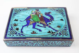 Vintage .925 Sterling Silver & Blue Cloisonne Enamel Cigarette Trinket Box 381g//Diameter - 15.5cm